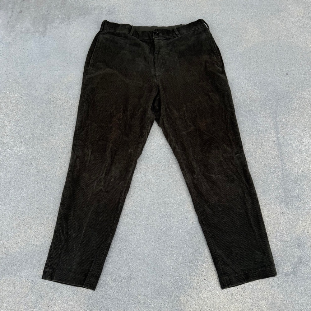 Uniqlo Men Corduroy Pants‎ Olive Green Stretch Straight Leg Size Medium